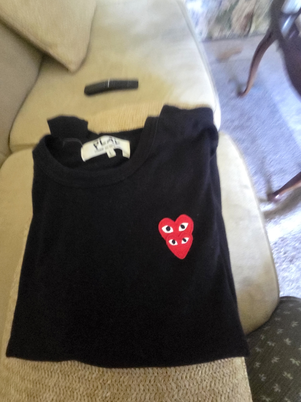 Comme des Garçons PLAY Black Kids Short Sleeve Tee with Red Heart Patch
